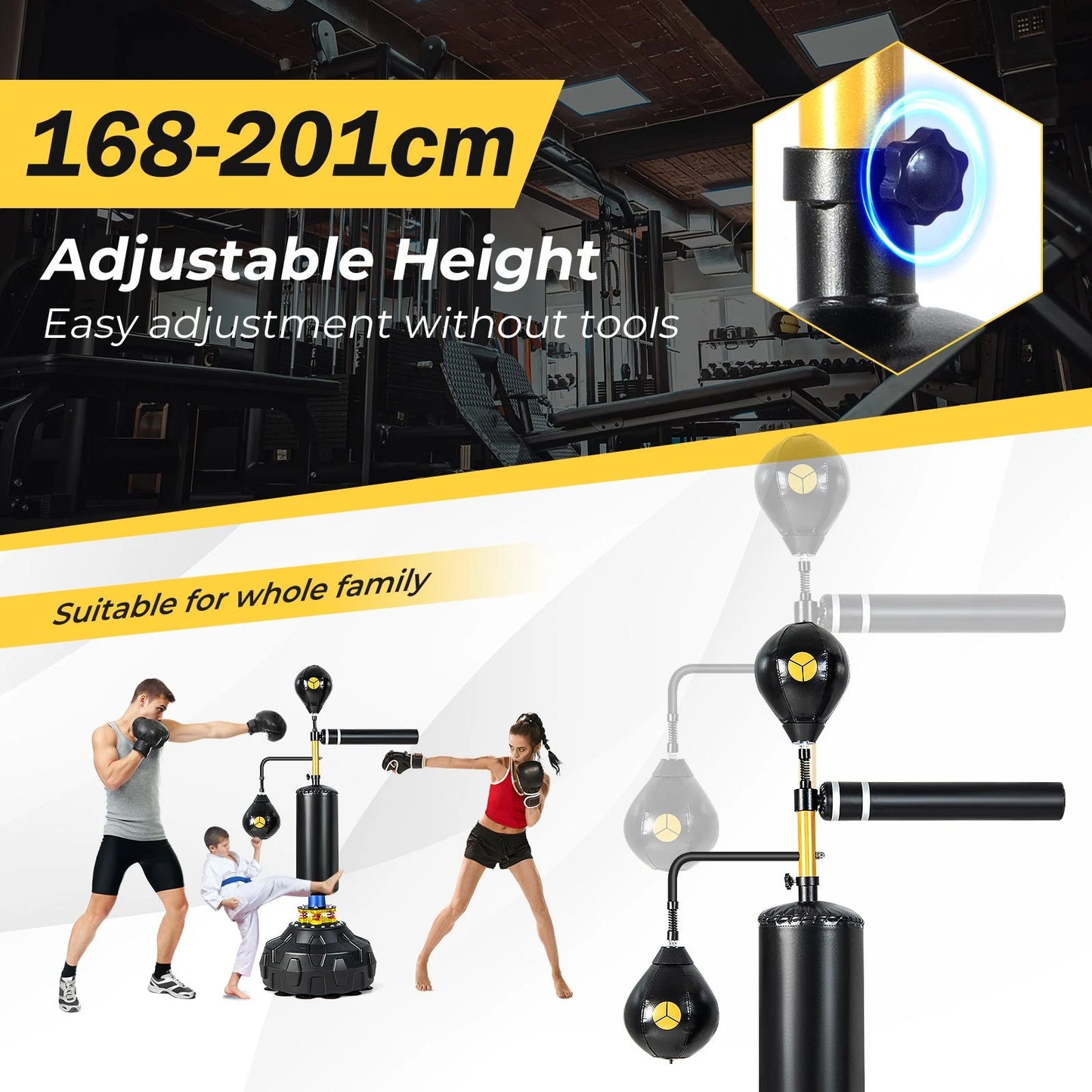 Boxing Speed Trainer with 360° Spinning Bar and Dual Boxing Speed Balls