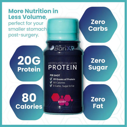 Collagen Protein Shots | 20G of Hydrolysed Protein | 20,000MG Bovine Collagen Peptides | 80 Calories | ZERO Carbs, Sugar & Fat | Lactose Free |12 Ready to Drink - Berry